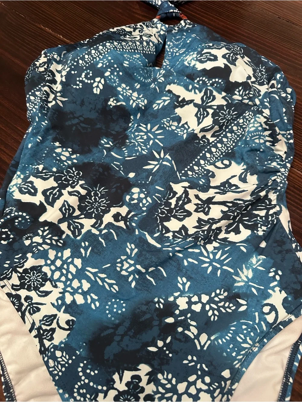 Lauren Ralph Lauren Blue and White Floral Halter One-Piece Swimsuit